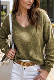 Openwork V-Neck Long Sleeve Sweater - Trendsi - Flyclothing LLC