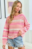 First Love Striped Long Sleeve Openwork Knit Top - Trendsi - Flyclothing LLC