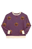 Pumpkin Striped Round Neck Long Sleeve Sweatshirt - Trendsi - Flyclothing LLC