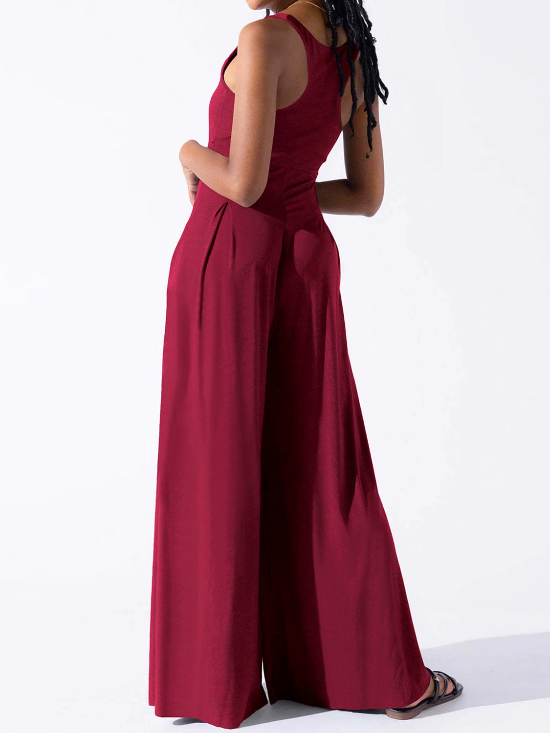 Square Neck Wide Strap Jumpsuit Trendsi