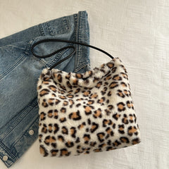 Leopard Furry Shoulder Bag - Trendsi