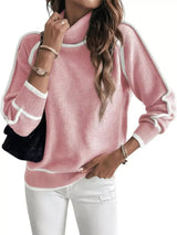 Full Size Turtleneck Contrast Trim Sweater Plus Size - Trendsi - Flyclothing LLC