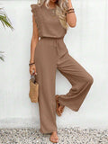 Lace Trim Round Neck Top and Pants Set - Trendsi - Flyclothing LLC