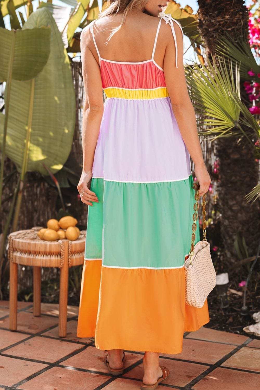 Color Block Flowy Tiered Maxi Dress with Pockets - Trendsi - Flyclothing LLC