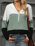 Color Block Half Zip Hooded Top - Trendsi - Flyclothing LLC