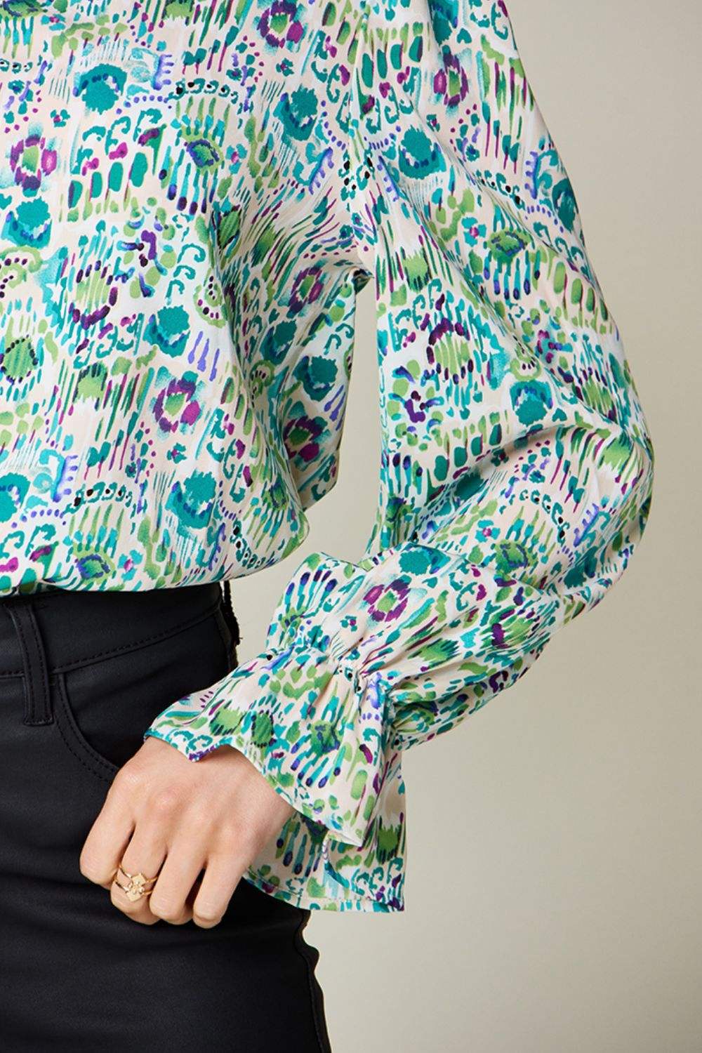Double Take Full Size Printed Flounce Sleeve Blouse - Trendsi - Flyclothing LLC