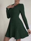 Textured Round Neck Long Sleeve Dress - Trendsi - Flyclothing LLC
