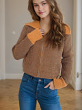 Zip Up Collared Neck Long Sleeve Cardigan - Trendsi