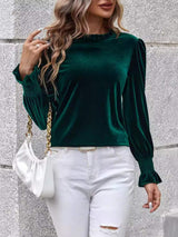 Lovelet Round Neck Flounce Sleeve Top - Trendsi - Flyclothing LLC