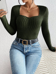 Honey Ribbed Long Sleeve T-Shirt - Trendsi