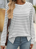 Striped Round Neck Long Sleeve T-Shirt - Trendsi - Flyclothing LLC