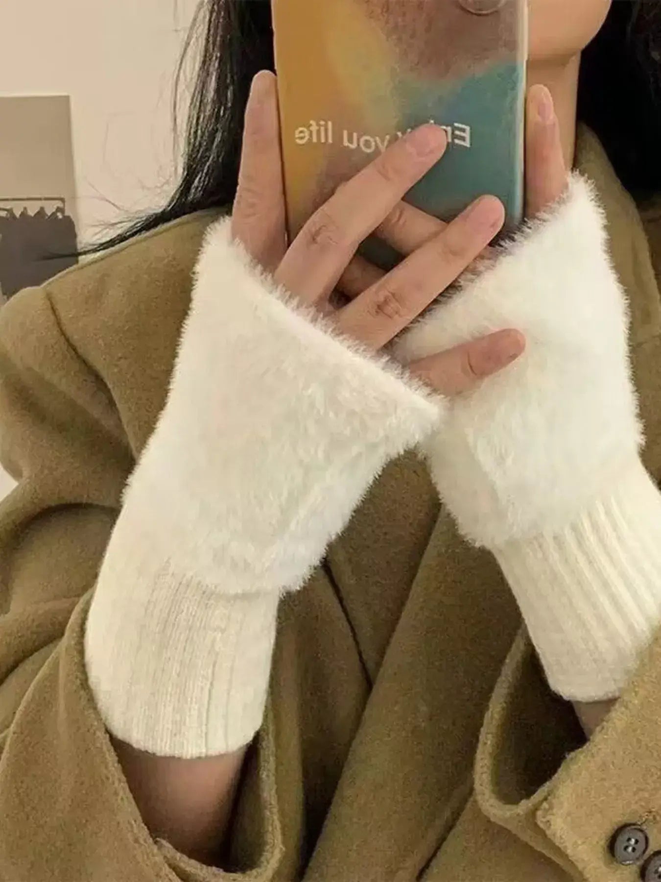 Fuzzy Cuff Fingerless Gloves - Trendsi - Flyclothing LLC