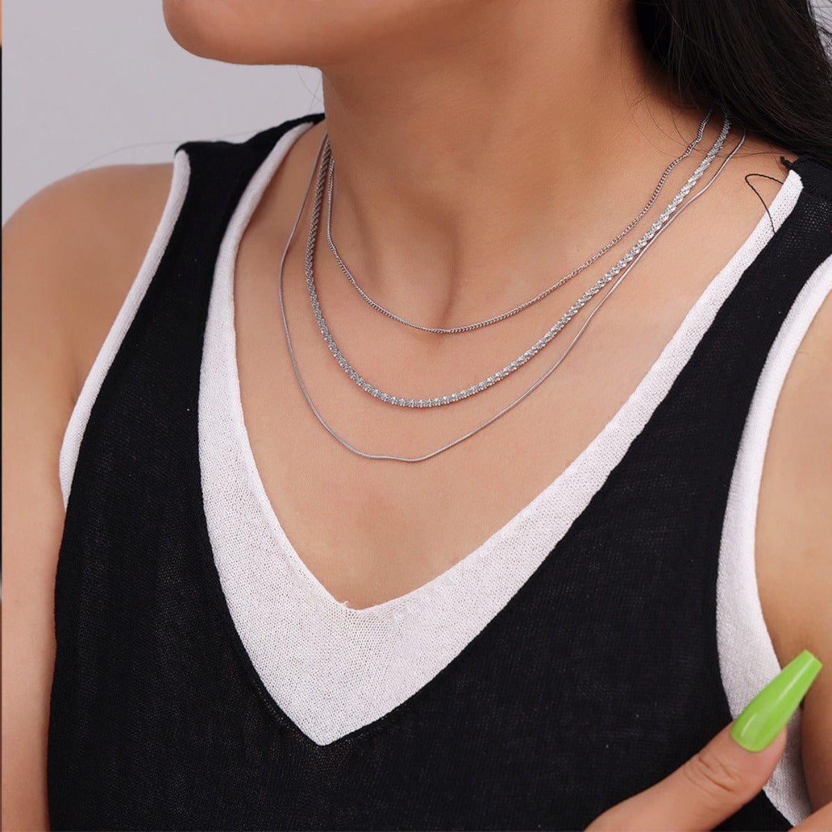 Titanium Steel Three-Layered Necklace - Trendsi