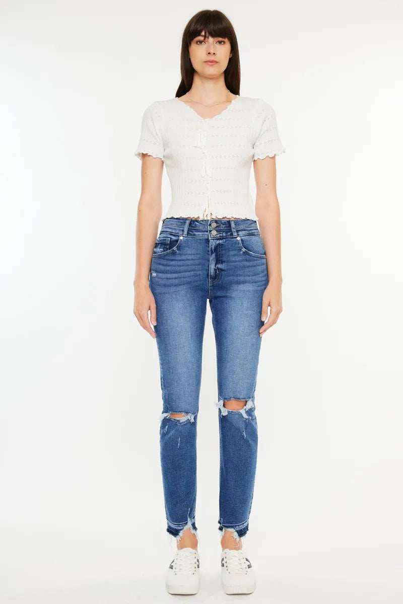 Kancan High Rise Distressed Slim Straight Jeans - Trendsi - Flyclothing LLC
