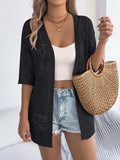 Openwork Open Front Half Sleeve Cardigan - Trendsi - Flyclothing LLC