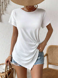 Asymmetric Hem Round Neck T-Shirt - Trendsi - Flyclothing LLC