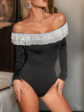 Perfee Sequin Ruffled Off-Shoulder Long Sleeve Bodysuit - Trendsi