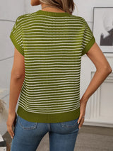 Striped Round Neck Short Sleeve Knit Top - Trendsi - Flyclothing LLC