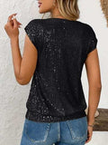 Sequin V-Neck Cap Sleeve Top - Trendsi - Flyclothing LLC