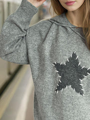Drawstring Star Long Sleeve Hooded Sweater - Trendsi
