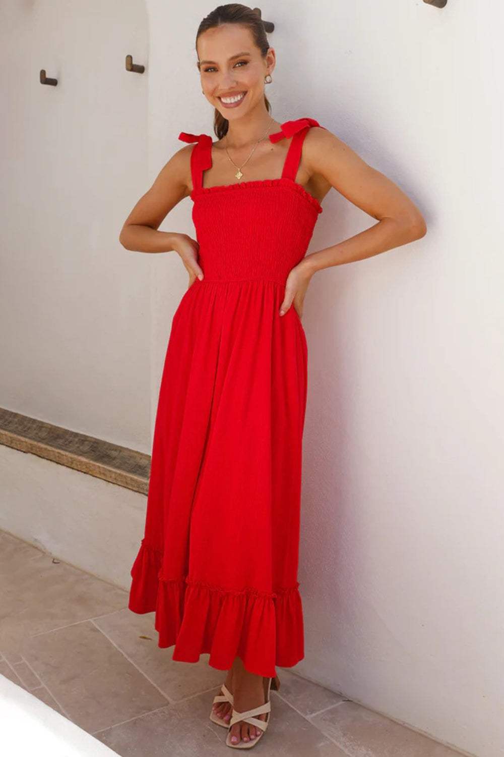 Ruffled Smocked Ruffle Hem Sleeveless Dress - Trendsi - Flyclothing LLC