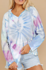 Drawstring Tie-Dye Long Sleeve Hoodie - Trendsi