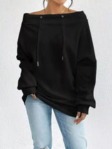 Off-Shoulder Drawstring Sweatshirt - Trendsi - Flyclothing LLC