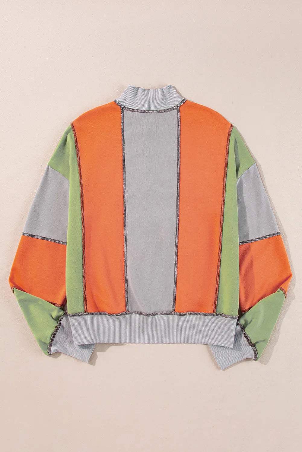 Full Size Exposed Seam Color Block Long Sleeve Sweatshirt - Trendsi - Flyclothing LLC