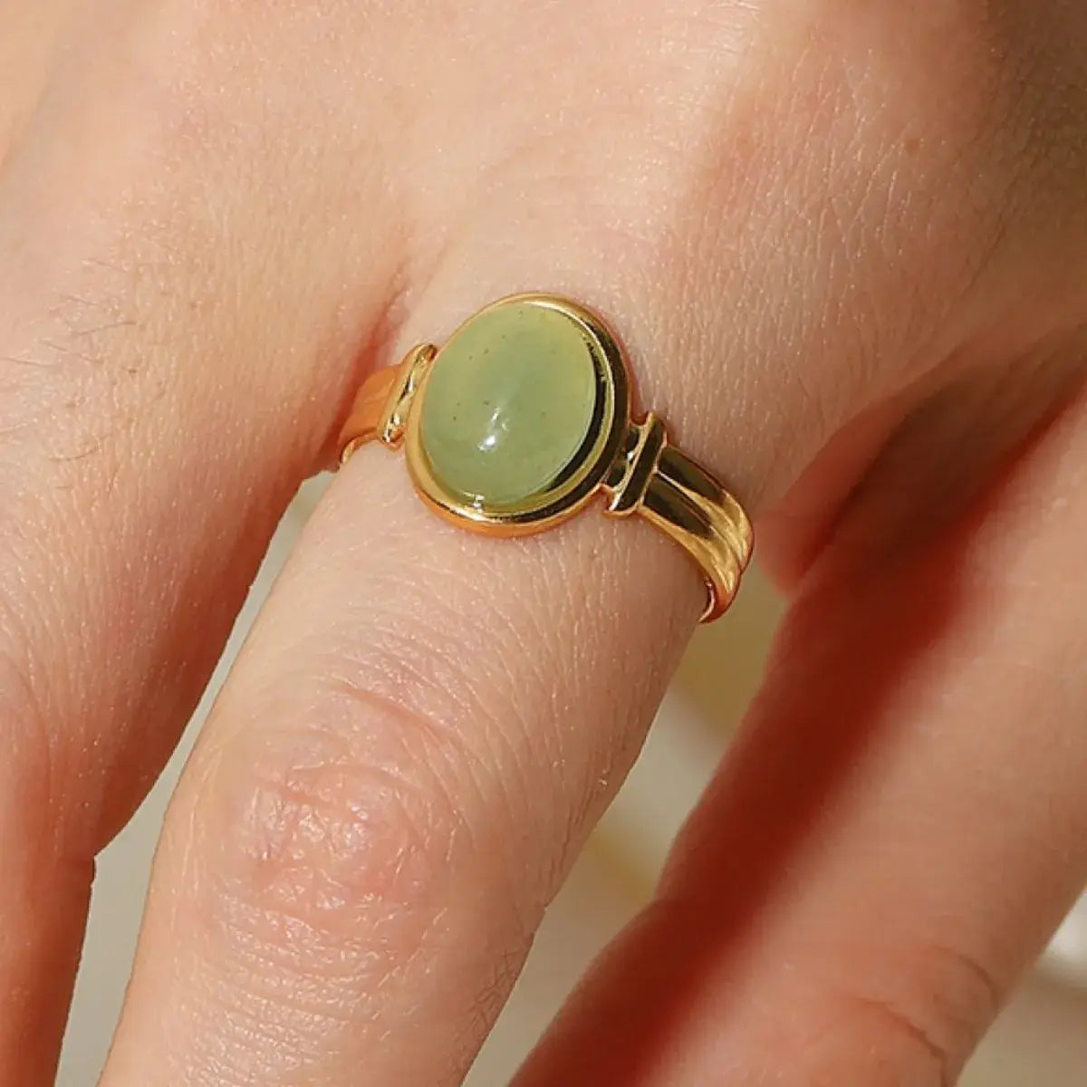 Vintage Natural Stone Gold Plated Adjustable Ring - Trendsi - Flyclothing LLC
