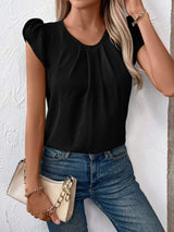 Ruched Round Neck Cap Sleeve Blouse - Trendsi - Flyclothing LLC