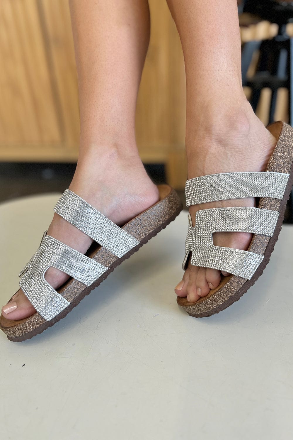 Forever Link Rhinestone Open Toe Sandals - Trendsi