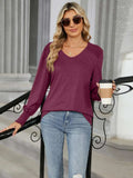 V-Neck Lantern Sleeve T-Shirt - Trendsi - Flyclothing LLC
