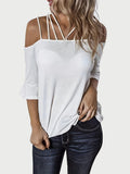 Full Size Cold Shoulder Three-Quarter Sleeve Blouse - Trendsi