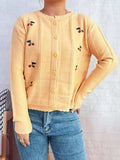 Cherry Embroidered Button Up Cardigan - Trendsi - Flyclothing LLC