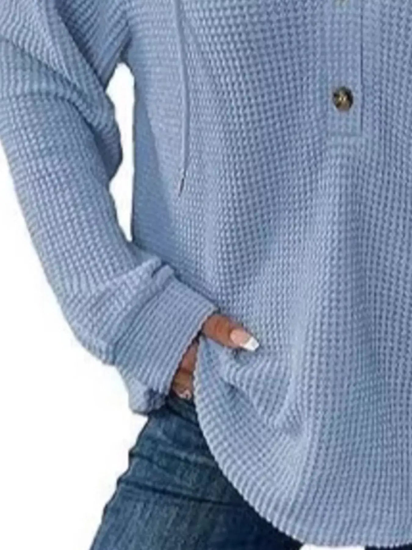Full Size Button Detail Waffle Knit Hoodie Plus Size - Trendsi - Flyclothing LLC