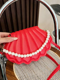 Shell-Shaped Pearl Decor Crossbody Bag - Trendsi - Flyclothing LLC