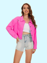 Distressed Distressed Button Up Denim Jacket - Trendsi - Flyclothing LLC