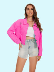 Distressed Distressed Button Up Denim Jacket - Trendsi