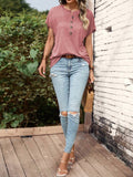 Half Button Short Sleeve Top - Trendsi