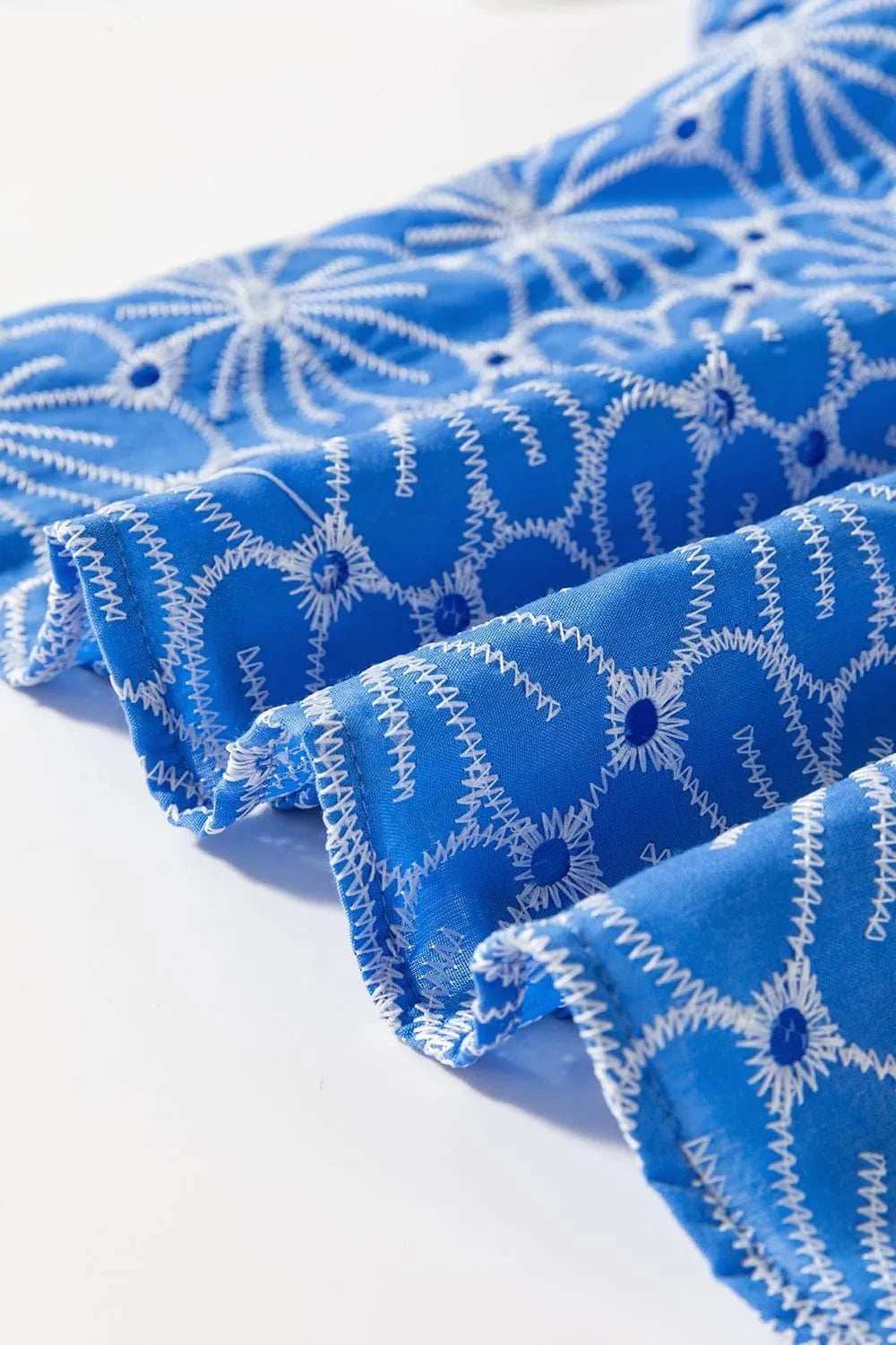 Eyelet Flower Embroidery Flounce Sleeve Blouse - Trendsi - Flyclothing LLC