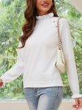 Decorative Button Turtleneck Long Sleeve T-Shirt - Trendsi