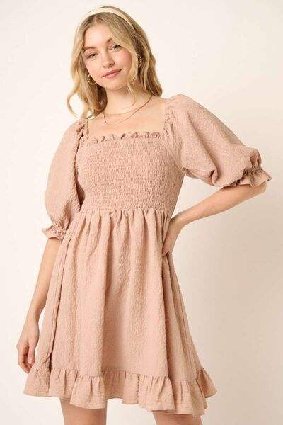 Mittoshop Smocked Ruffled Hem Half Sleeve Mini Dress - Trendsi - Flyclothing LLC