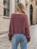 Round Neck Dropped Shoulder Long Sleeve Sweater - Trendsi - Flyclothing LLC