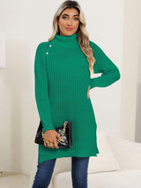 Slit Turtleneck Long Sleeve Sweater - Trendsi - Flyclothing LLC