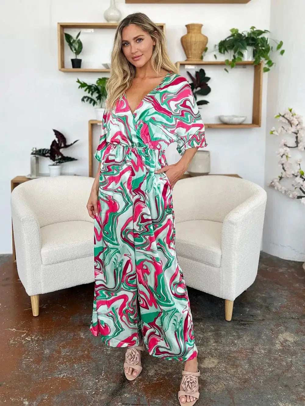Double Take Full Size Half Sleeve Wide Leg Jumpsuit - Trendsi - Flyclothing LLC