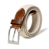 Cream & Brown Braided Canvas Leather Belt - Classy Leather Bags - Flyclothing LLC