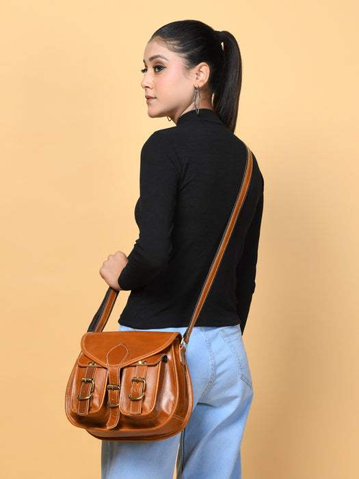 2-Pocket Leather Sling For Women - Classy Leather Bags - Flyclothing LLC