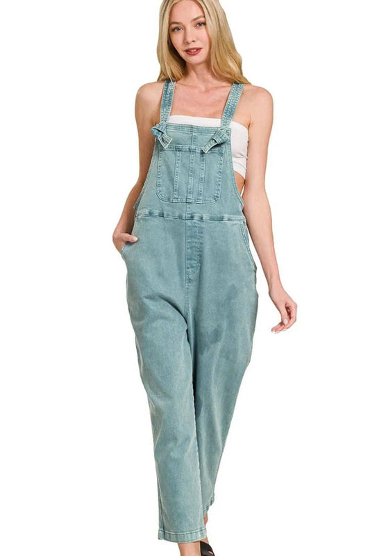 Zenana Washed Knot Strap Relaxed Fit Overalls - Trendsi - Flyclothing LLC