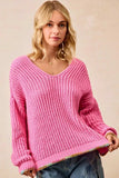 BiBi V-Neck Sweater with Colorful Trim - Trendsi - Flyclothing LLC