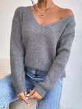 Crisscross V-Neck Long Sleeve Sweater - Trendsi - Flyclothing LLC